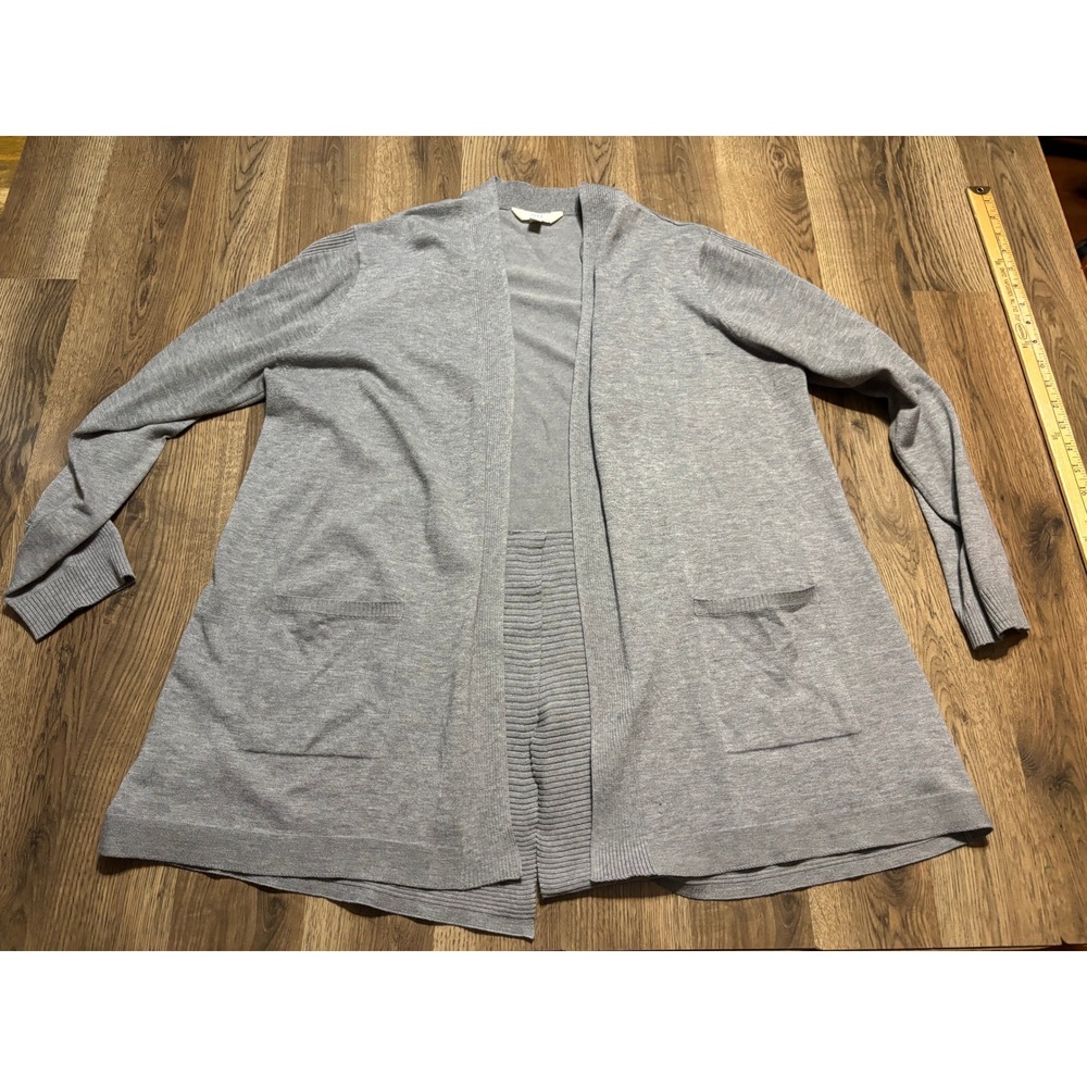 Time and Tru Sweater Womens Size XL Grey Open Front Cardigan Ribbed Back Pockets